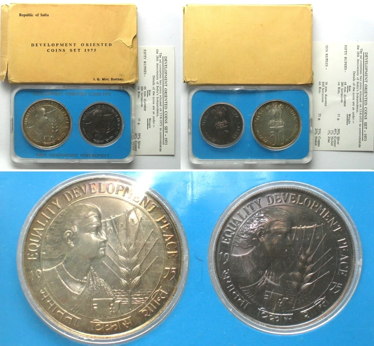 1975 INDIA Official set 10 & 50 Rupees 1975 F.A.O. w. folder, COA, cardboard Prooflike