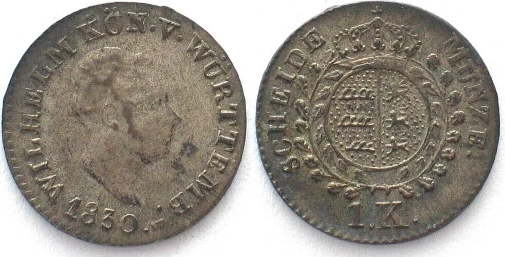 1830 Germany WURTTEMBERG Kreuzer 1830 WILHELM I billon AU!