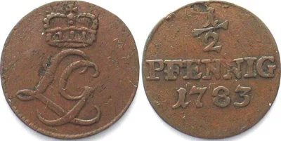 1783 Germany SCHWARZBURG-RUDOLSTADT 1/2 Pfennig 1783 LUDWIG GUNTHER II copper VF