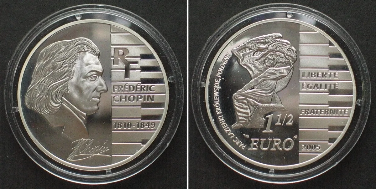 2005 FRANCE 1-1/2 Euro 2005 FREDERIC CHOPIN silver Proof, SCARCE! Proof