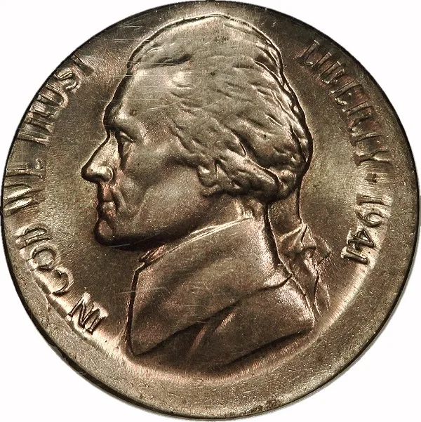 Jefferson Nickel, 1941, 10% Off Center, 5¢, AU58 , NGC