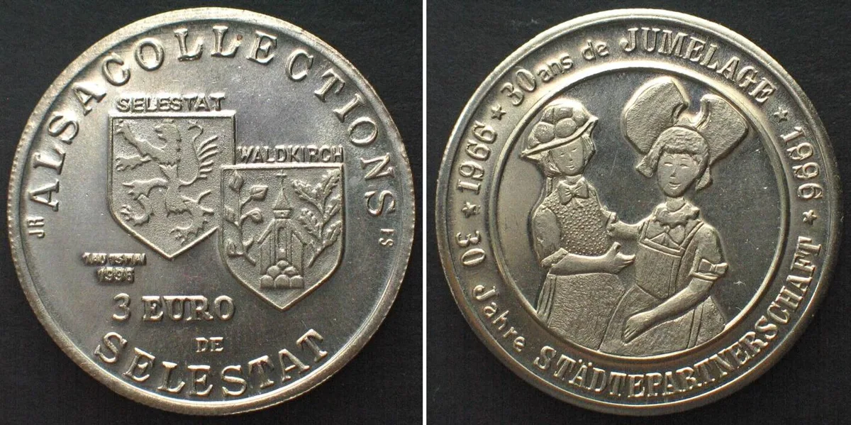 1996 SELESTAT 3 Euro 1996 Partnership w. WALDKIRCH (Germany) Ku-Ni UNC