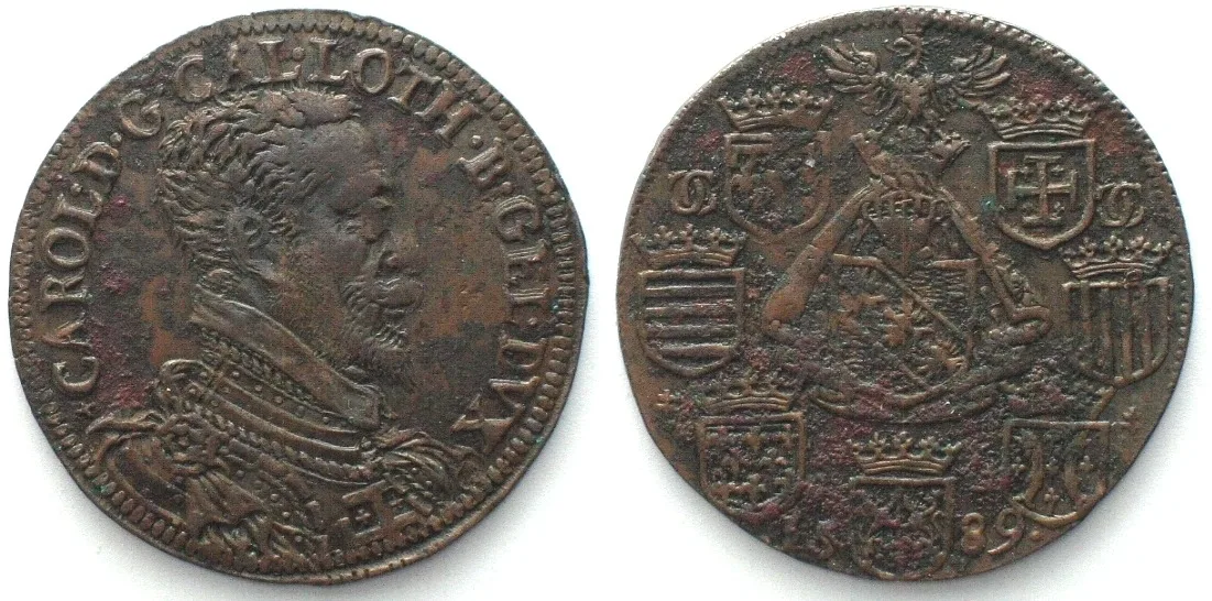 1589 France LORRAINE - CHARLES III THE GREAT DUKE Jeton 1589, copper, AU! RARE! AU