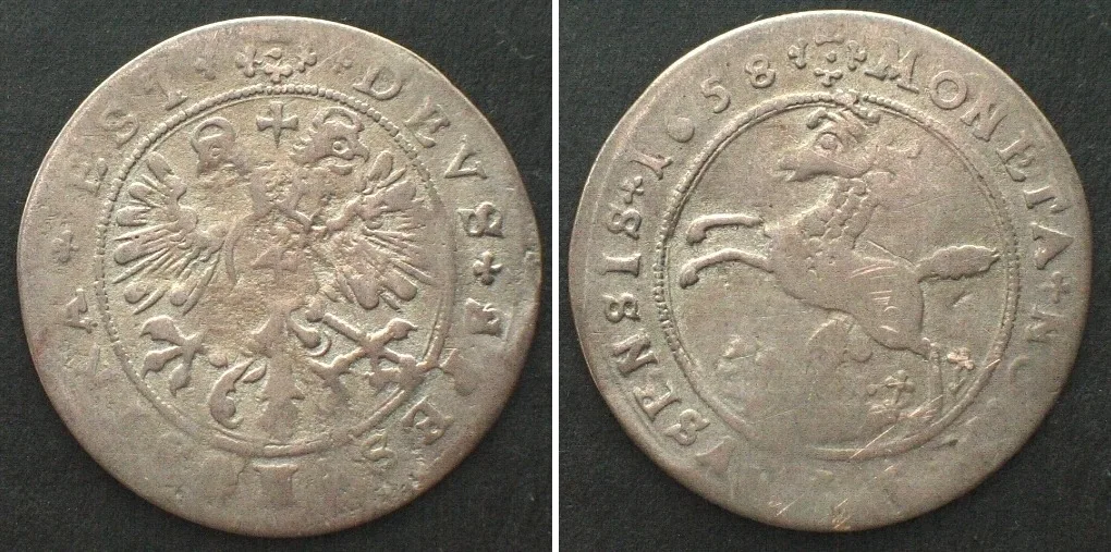 1658 Swiss Cantons SCHAFFHAUSEN. Batzen (4 Kreuzer) 1658 billon SCARCE! VF