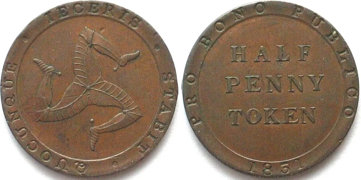 1831 ISLE OF MAN Half Penny 1831 PRO BONO PUBLICO copper UNC-!