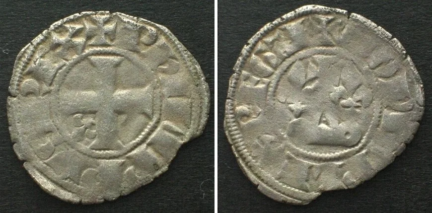 1295-1303 FRANCE. Double tournois 1295-1303, PHILIP IV THE FAIR silver XF