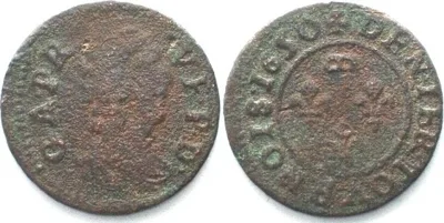 1650 France DOMBES Denier Tournois 1650 GASTON d'ORLEANS copper VF+