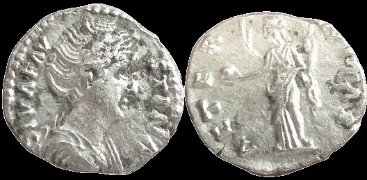 Diva Faustina I (the Elder) posthumous issue under Antoninus Pius, 141 AD, AR 18 mm 3.3 gm. Denarius, Rome