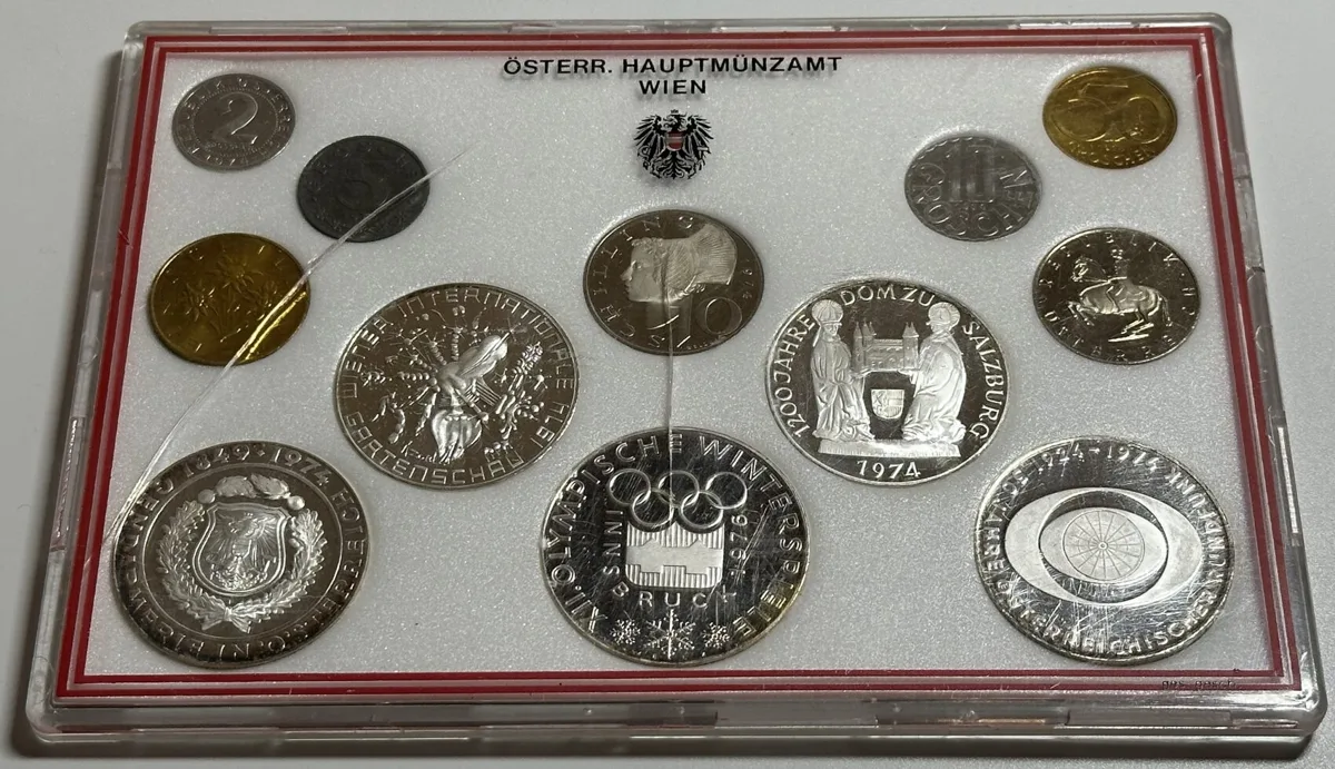 1974 AUSTRIA. 1974 PROOF SET w. silver 4 x 50 Schilling & 1 x 100 Schilling Proof
