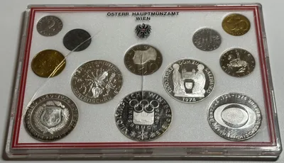 1974 AUSTRIA. 1974 PROOF SET w. silver 4 x 50 Schilling & 1 x 100 Schilling Proof