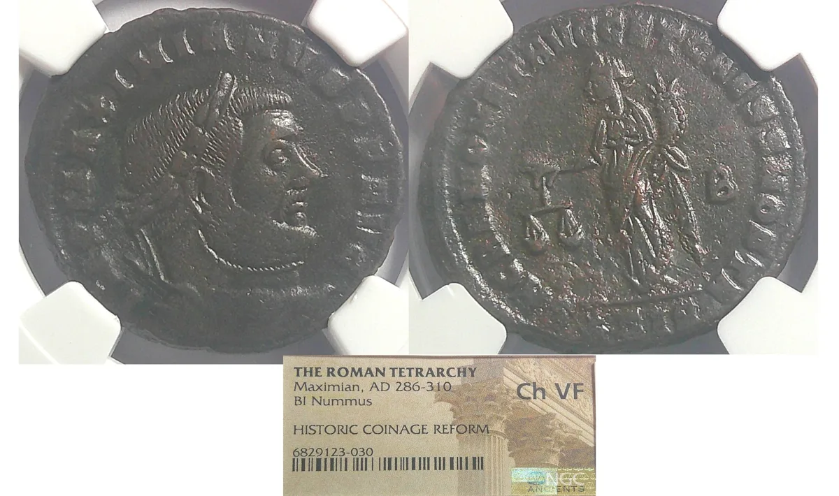 THE ROMAN TETRARCY Maximian AD 280-310 BI Nummus NGC Ch VF