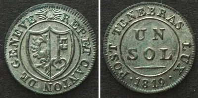 1819 Swiss Cantons GENEVA Sol 1819 billon UNC!!!