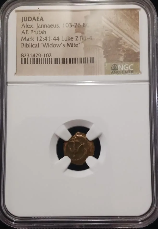 Widow's Mite: Judean Prutah (103-76 BC) AE Prutah, NGC (NG) Fine Grade