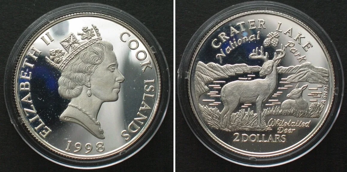 1998 COOK ISLANDS 2 Dollars 1998 Crater Lake US-NATIONAL PARKS silver Proof