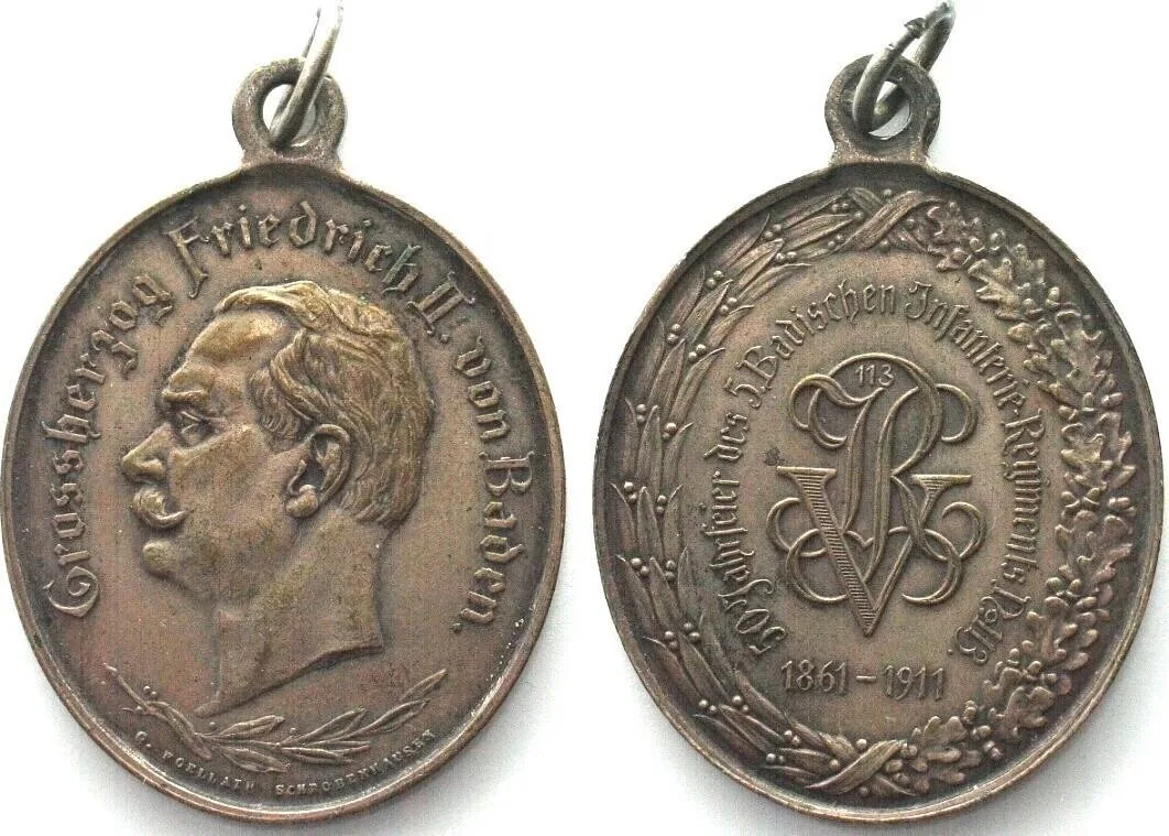 1911 50th ANN. OF 5th BADISH INFANTERY REGIMENT 1911 brass 40mm # 69902 AU