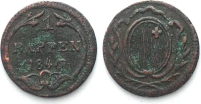 1846 Swiss Cantons SCHWYZ Rappen 1846 copper VF+