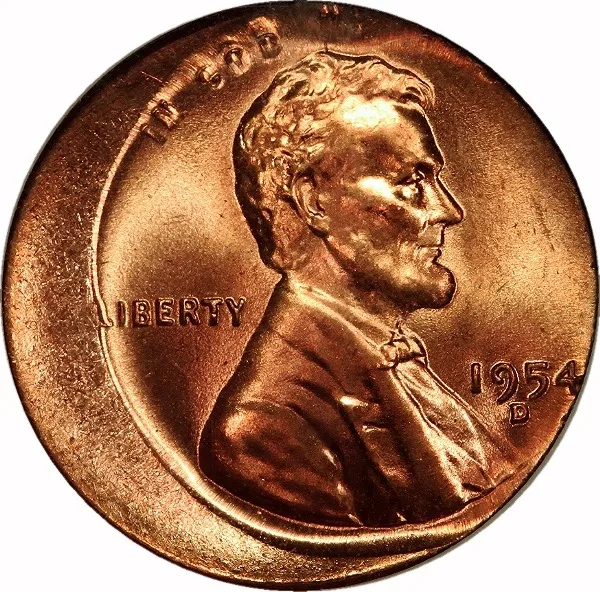 Lincoln Cent, 1954-D, Struck 15% Off Center, 1¢, MS67 RD, NGC