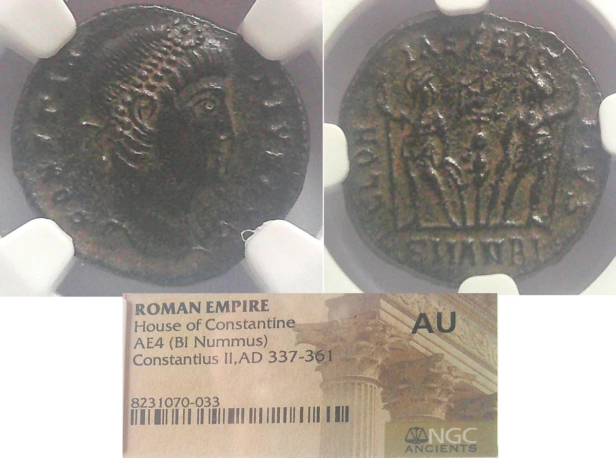 ROMAN EMPRIE House of Constantine AE4 (BI Nummus) Constantius II AD 337-361 NGC AU
