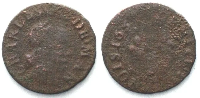 1652 NEVERS & RETHEL Denier 1652 A CHARLES II of GONZAGA copper VF-XF VF-EF