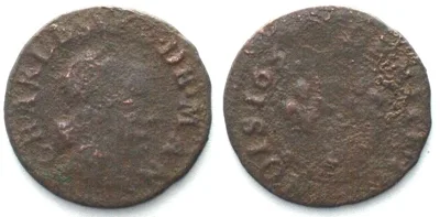 1652 NEVERS & RETHEL Denier 1652 A CHARLES II of GONZAGA copper VF-XF VF-EF