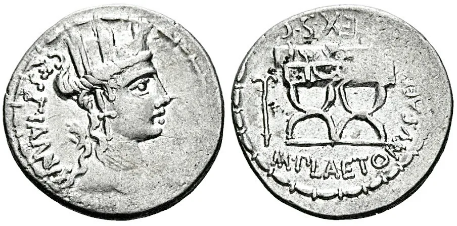 The Roman Republic. M. Plaetorius M.f. Cestianus. AR Denarius (3.94 g), 67 BC. Rome mint.