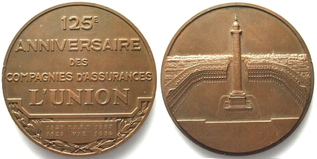 1954 FRANCE Medal 1954 125TH ANN. OF THE INSURANCE UNION bronze 67mm AU