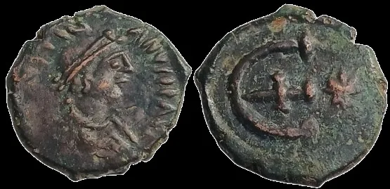 Justinian I, AE Pentanummium, 527-565 AD, AE 15.3mm 2.66gm, Antioch