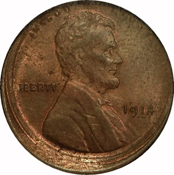 Lincoln Cent, 1914, 10% Off Center, 1¢, MS63 RB, ANACS