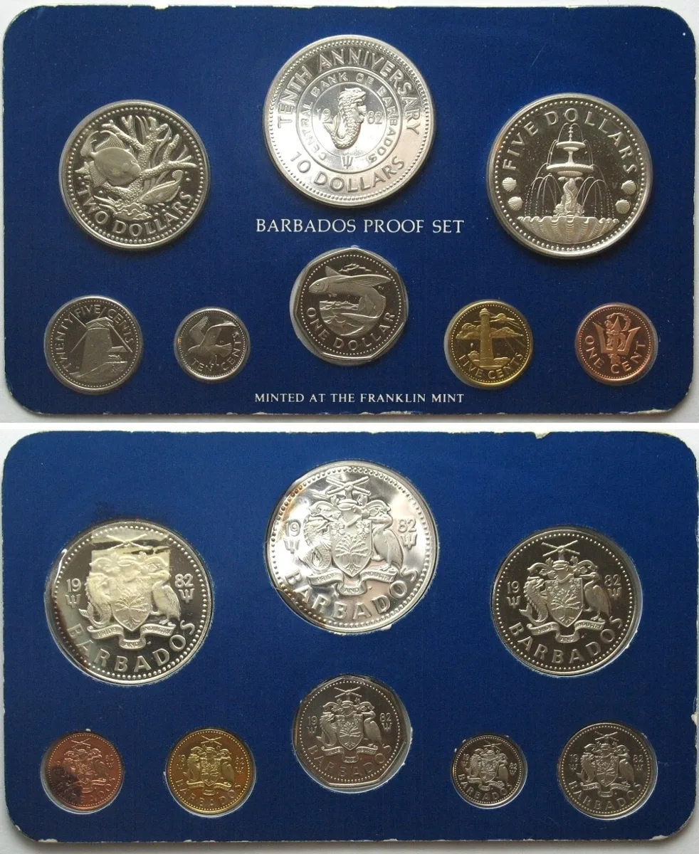 1982 BARBADOS 1982 Proof Set with 10 $ 1982 CENTRAL BANK silver RARE!!! Proof