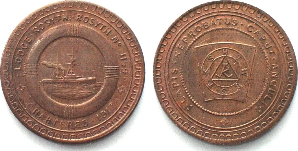 1917 SCOTLAND 1917 Masonic Penny Lodge Rosyth No 1159 Token UNC-
