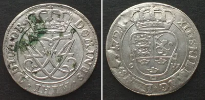 1721 DENMARK 12 Skilling 1721 FREDERIK IV silver XF EF