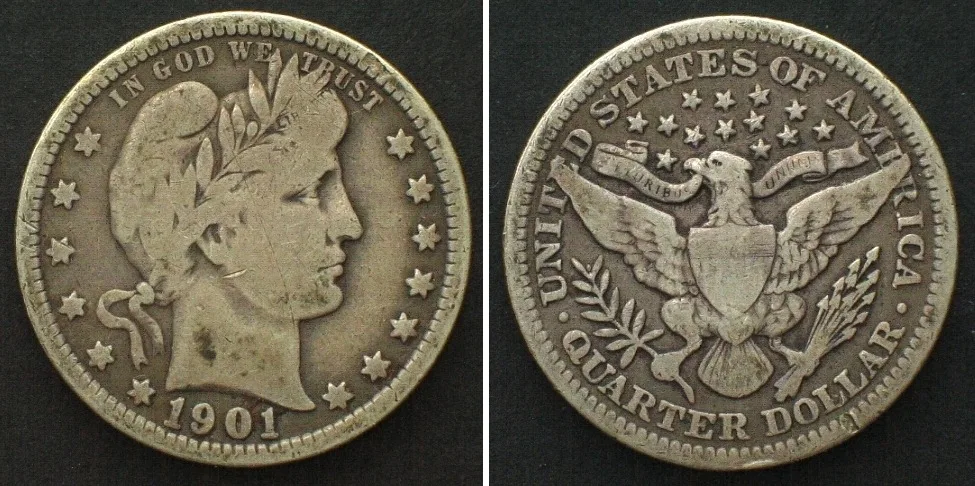 1901 US Barber Quarter 1/4 Dollar 1901 silver Fine F-VF (US: Fine)