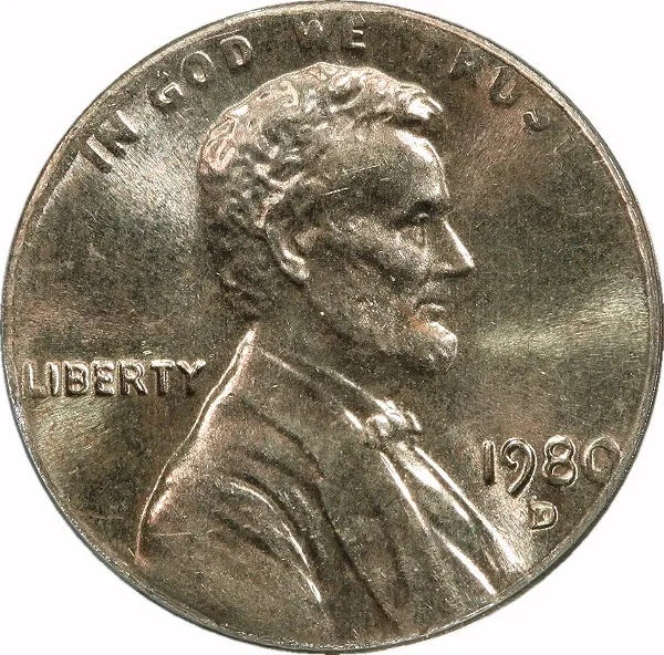 Lincoln Cent, 1980-D, On 10 Cent Planchet, 1¢, MS63 , ANACS