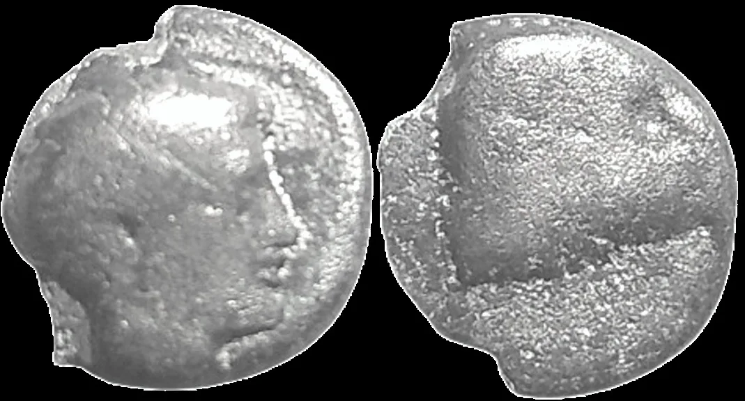 Troas, Kebren 400-350 BC. AR 7.3mm .38gm Obol. Apollo / Ram