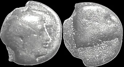 Troas, Kebren 400-350 BC. AR 7.3mm .38gm Obol. Apollo / Ram