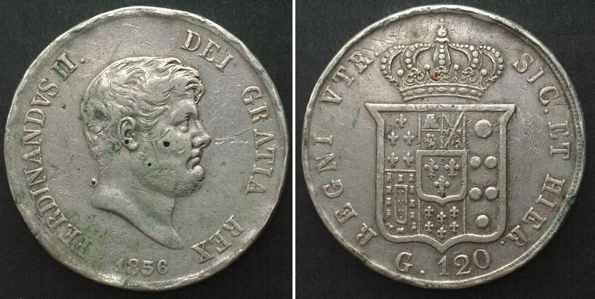 1856 Italian States NAPLES. 120 Grana 1856, FERDINAND II, silver VF+