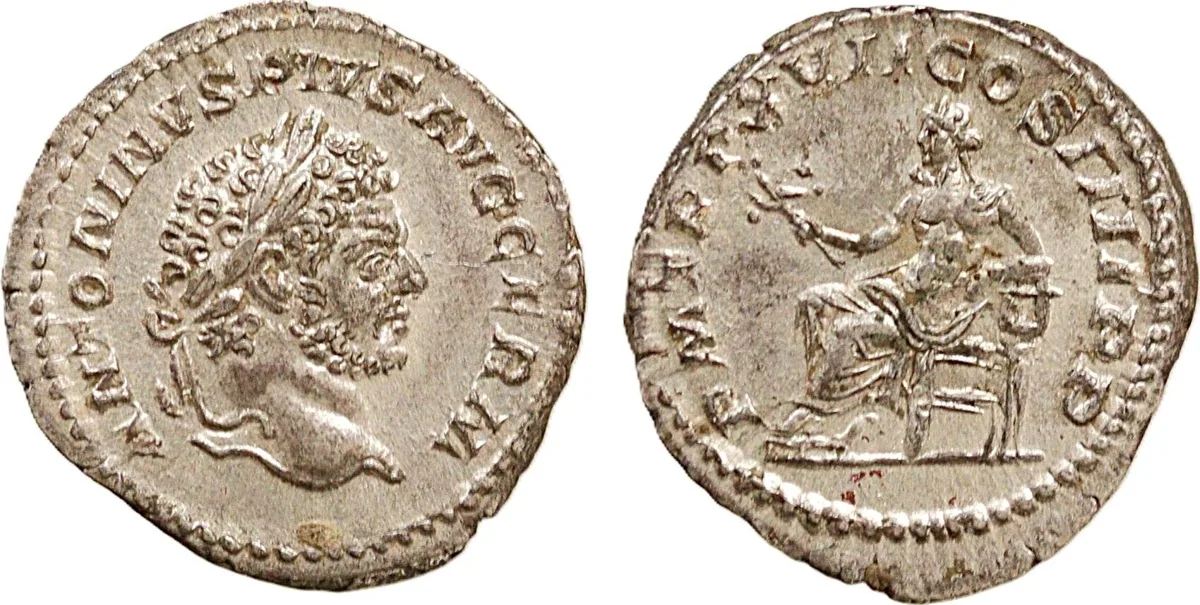 Caracalla. Silver Denarius, AD 214.