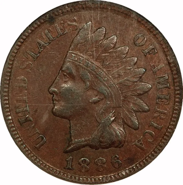 Indian Cent, 1886, Collar Die Break (9:30 to 2:00), 1¢, EF45 BN, NGC, Type 2