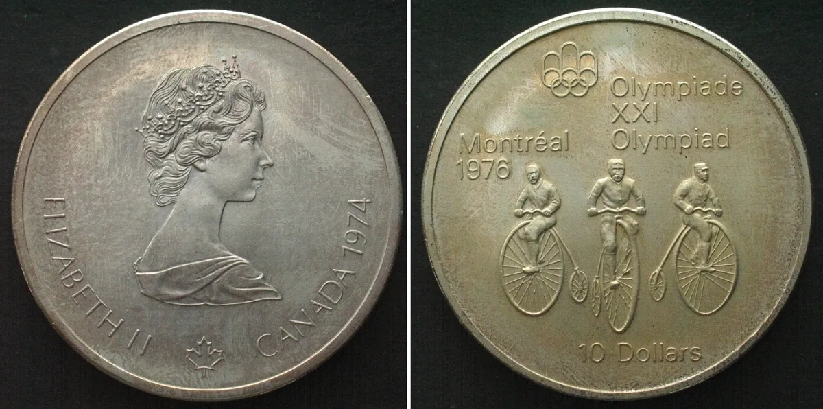 1974 CANADA 10 Dollars 1974, OLYMPICS MONTREAL, silver UNC