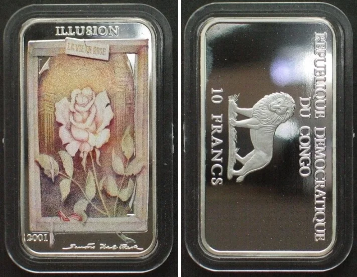 2001 CONGO, Democratic Republic. 10 Francs 2001 La Vie en Rose ILLUSION silver Proof
