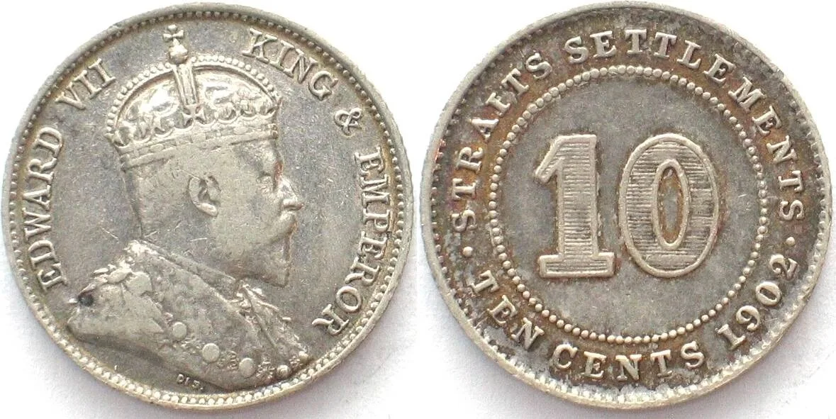 1902 STRAITS SETTLEMENTS 10 Cents 1902 EDWARD VII silver aXF/XF! EF-/EF