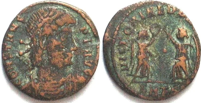 347-348 CONSTANS (333-350 AD). AE Nummus, 347-348, SMTS, Thessalonica mint VF