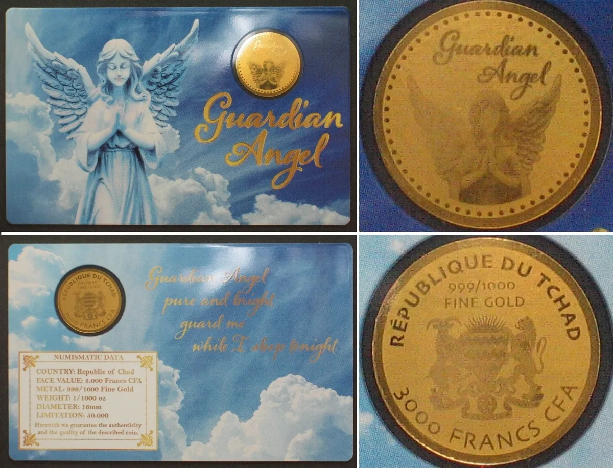 2023 CHAD 3000 Francs 2023, GUARDIAN ANGEL gold 1/1000 oz BU
