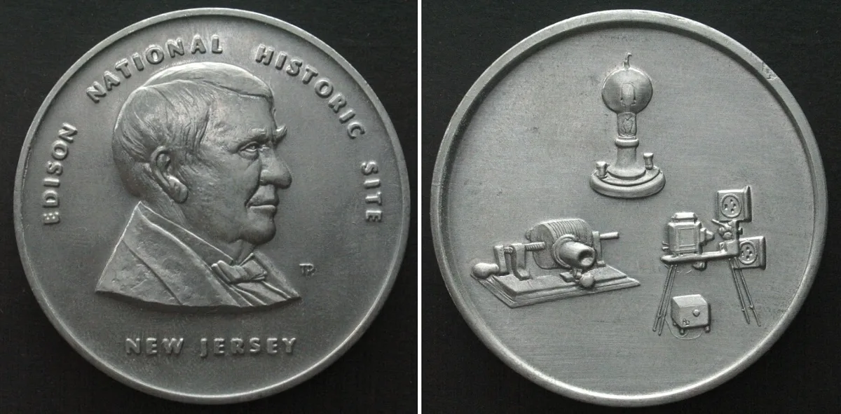 1960 Thomas Edison National Historical Site (ca. 1960) Pewter Medal 51mm UNC