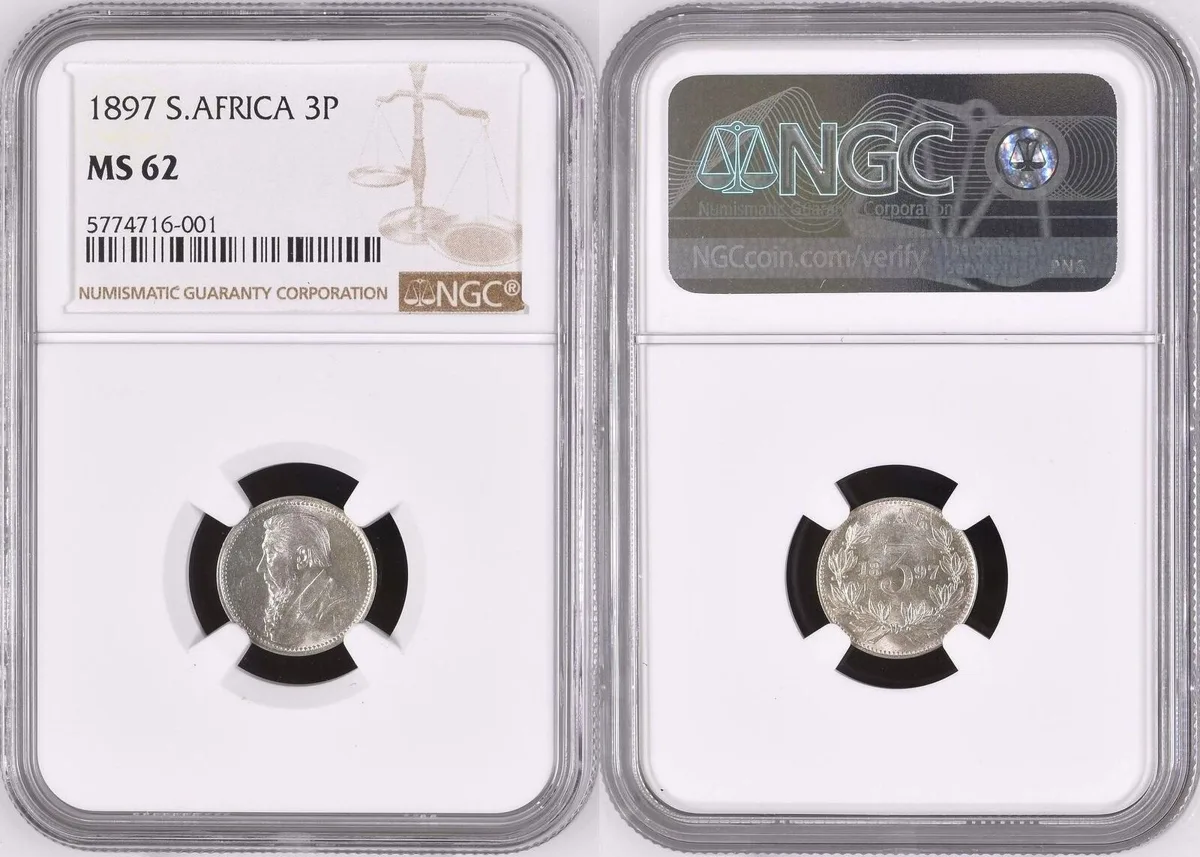 3P 1897 SOUTH AFRICA 3 Pence 1897 KRUGER silver NGC MS 62 NGC MS 62