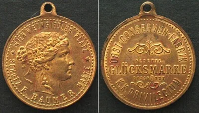 1900 VIENNA. Fruit Cannery BAUMER, Luck token about 1900, brass, 20mm, UNC!