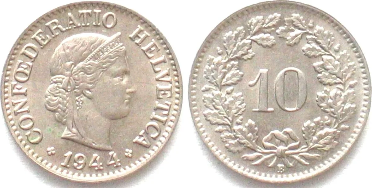 1944 SWITZERLAND 10 Rappen 1944 Cu-Ni UNC!!!
