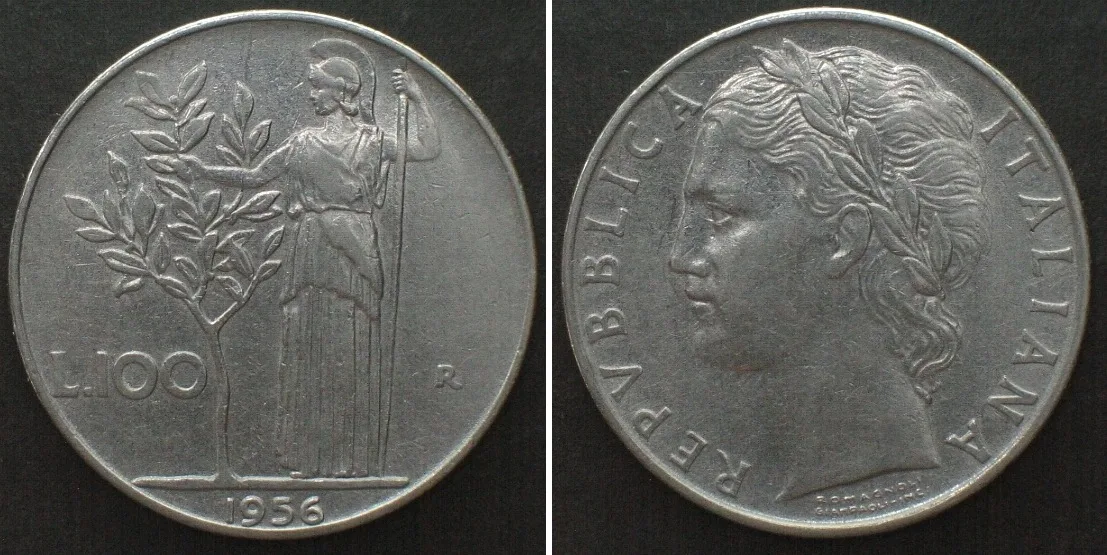 1956 ITALY 100 Lire 1956 steel AU!