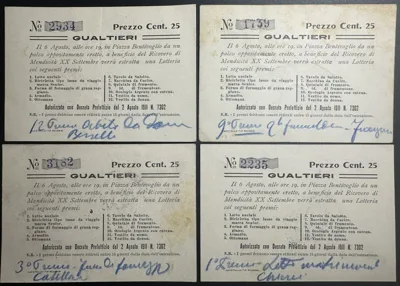 1911 Italy GUALTIERI (Emilia-Romagna) 4 x 25 centesimi 1911 Lottery tickets EF