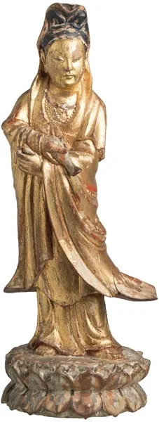 Chinese Gilt Boxwood Sculpture of Guanyin